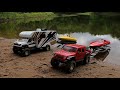 Rc boat launch,rc scale CAMPER truck DUALLY, rc car 4x4 axial jeep gladiator.