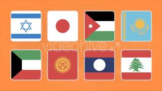 Flag Icons Asian Countries Squares Style Motion Graphics