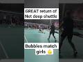 GREAT return of net deep shuttle 😍 easy idea #great #badminton #girl