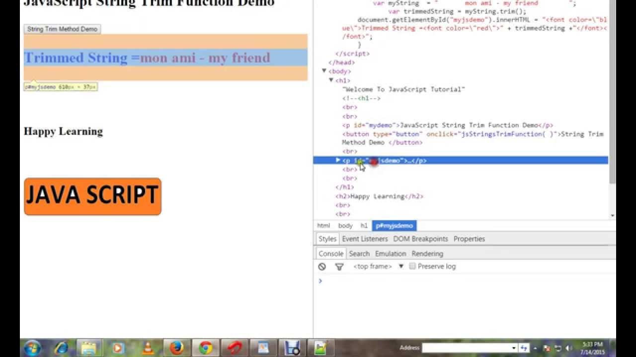 klokke Nautisk plan HOW TO TRIM A STRING IN JAVASCRIPT DEMO - YouTube