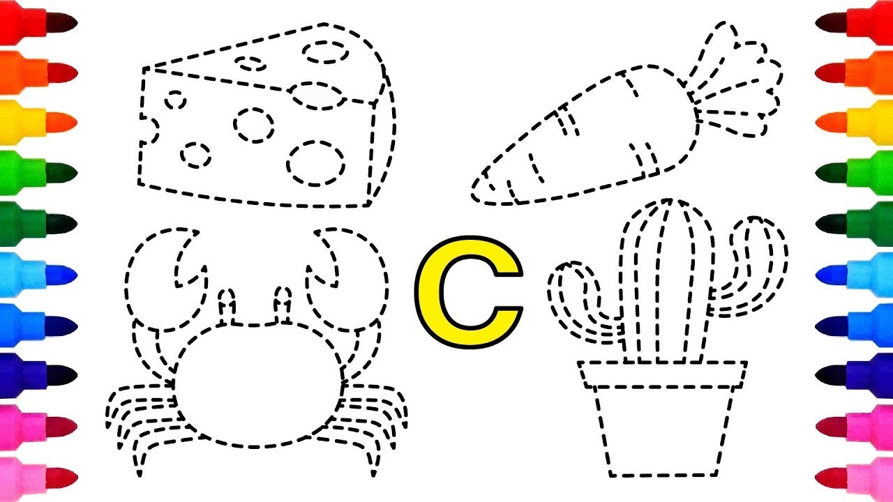 Học từ vựng tiếng Anh bằng cách vẽ và tô màu bảng chữ cái C | Coloring ...