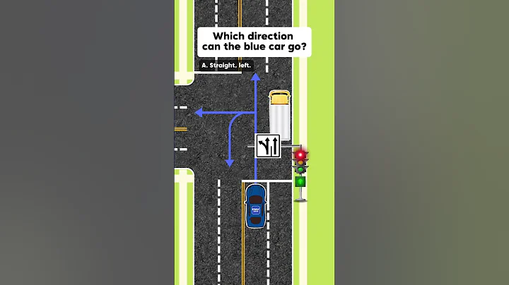 Which direction can the blue car go? #quiz #dmvdrivingtest #dmvtest #dmvwrittentest