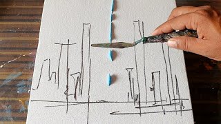 Abstract Cityscape Painting / Demo / Easy For Beginners / Relaxing / Daily Art Therapy / Day #0220