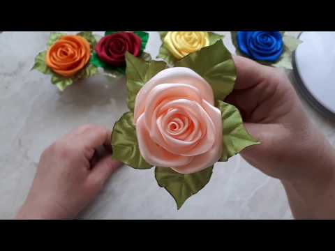 Hoa hồng Kanzashi trong chậu / Hoa hồng ruy băng satin / Trang trí thủ công / Cách làm hoa hồng Kanzashi