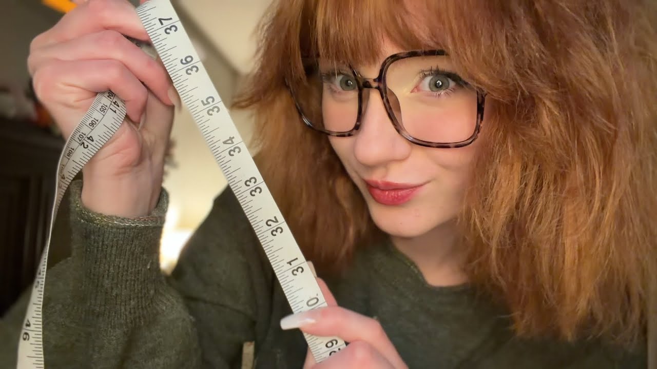 asmr mumbling and measuring 📐📝 close inaudible , unintelligible whispers / soft speaking examining 