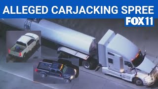 2 men accused of carjacking 3 vehicles, including big rig in "GTA-style" police chase | FOX 11 LA