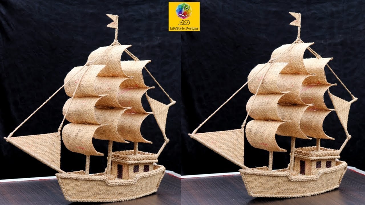 How to make a boat model with Jute and Cardboard Jute boat/Ship showpiece making Jute Craft
