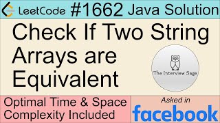 LeetCode 1662: Check If Two String Arrays are Equivalent | Facebook Interview Question | Java