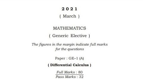 Mathematics Generic question paper (2020-21) Bsc 1st sem Dibrugarh University CBCS