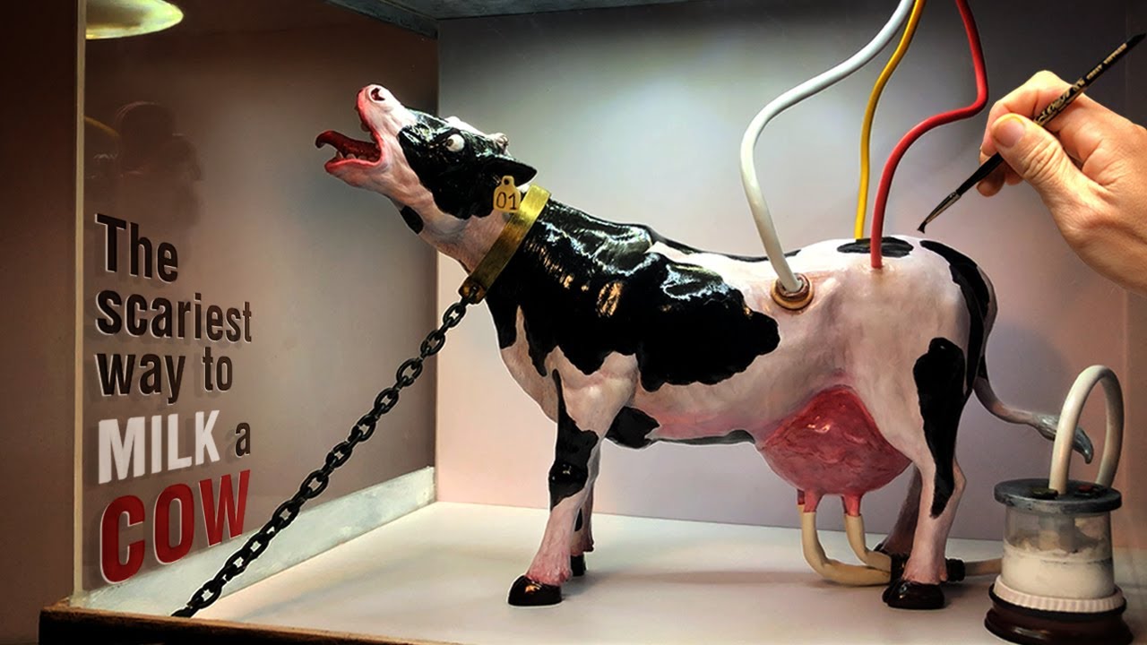 How to make the world's scariest COW MILKING model from polymer clay | Diorama
