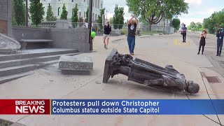Protesters Pull Down Christopher Columbus Statue Outside State Capitol