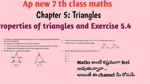 Ap New 7 th class maths, Properties of triangles, Triangles Exercise 5.4, Triangles Class 7