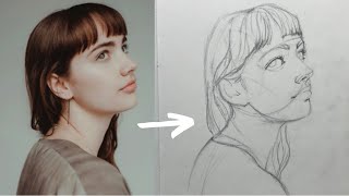 How to Draw a Face Looking up in 3/4 Pose Using the Loomis Method