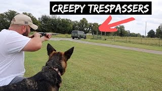 German Shepherd Stops Creepy Trespassers In Their Tracks!