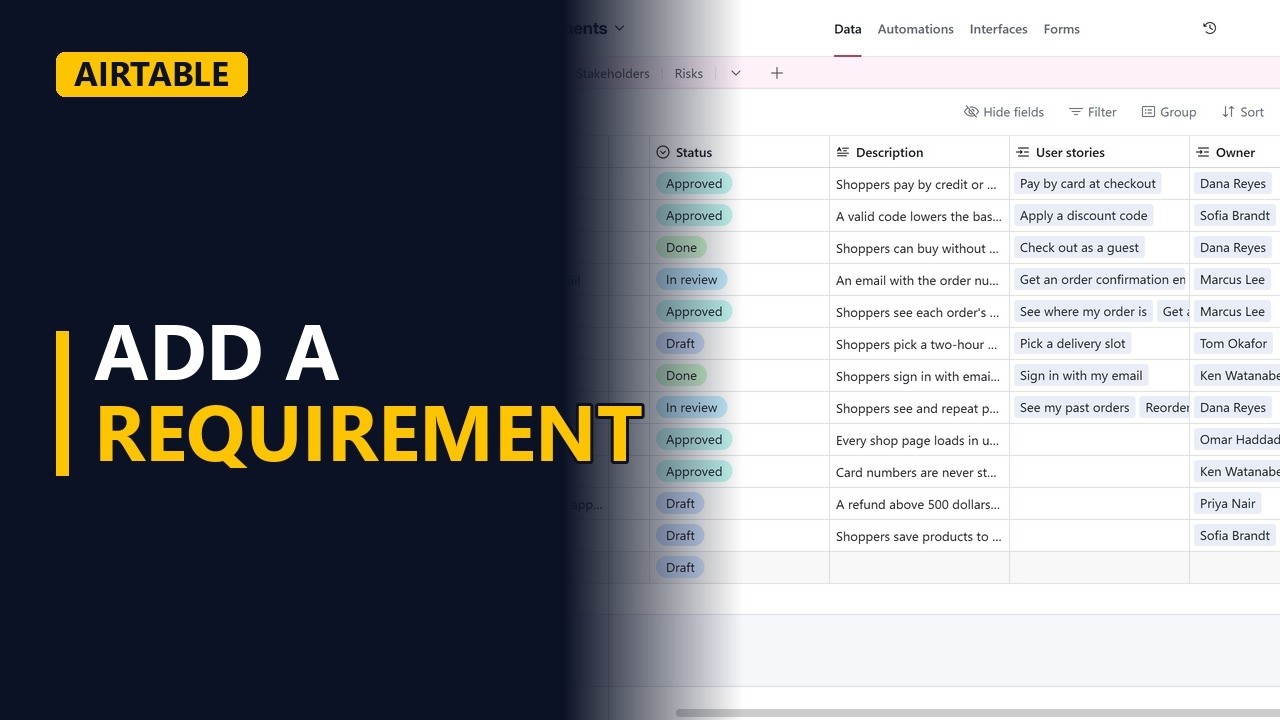 How to Add Records and Fields in Airtable (Requirements Tracker)