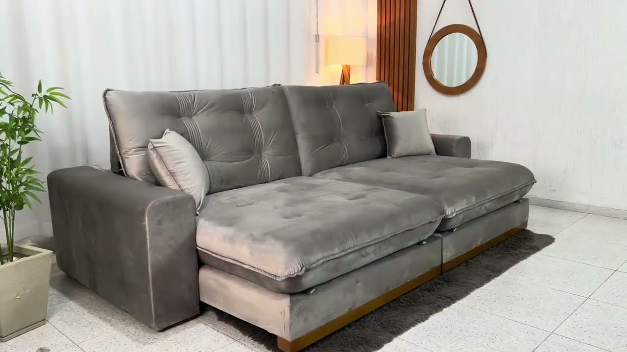 Sofá Retrátil Reclinável Ruah 2.90m Veludo Avelã 4052 - Molas Ensacada