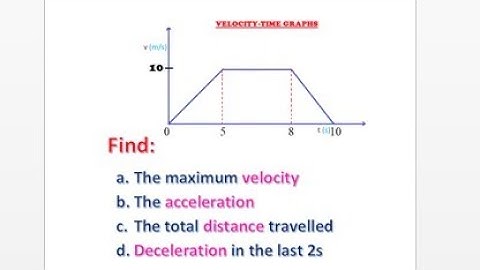 Finding maximum velocity, acceleration, total distance and deceleration on a velocity-time graph.