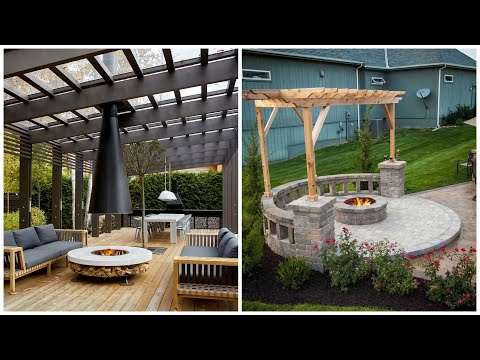 Beautiful pergolas with barbecue area, fireplace and fire pit! 39 cozy patio ideas!