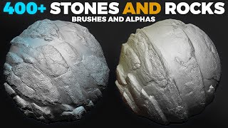 400 Stones & Rocks Brushes for Blender & Zbrush– Ultimate Alpha Pack for Sculpting!
