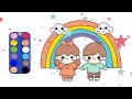 🌈 How to Draw a Boy and Girl with Rainbow and Cute Clouds | Easy Drawing for Kids