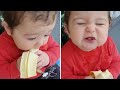 Cutest baby boy ever chows down on tasty banana