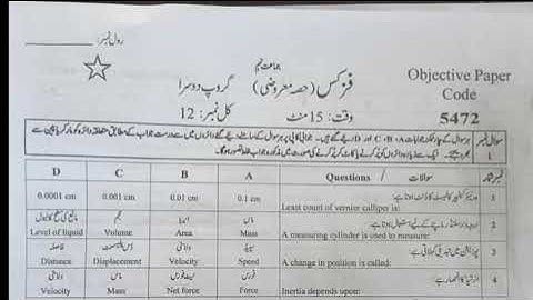 9th class physics fsd Board (group 2) Mcqs paper 2023