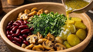 Gesunder 5-Minuten-Salat, der Bauchfett verbrennt! Bohnen, Pilze und Cornichons