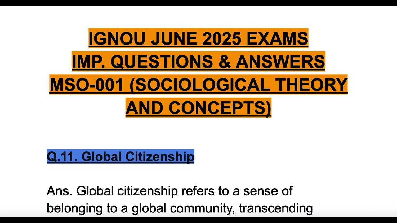 MSO-001 IGNOU JUNE 2025 EXAMS IMPORTANT QUESTIONS & ANSWERS Global Citizenship 