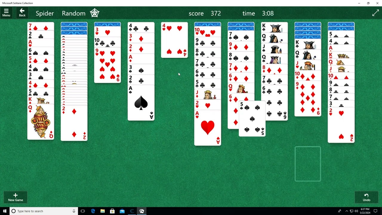 Microsoft Solitaire Collection Spider 4 Suits Random On Windows 10 22-5-2024