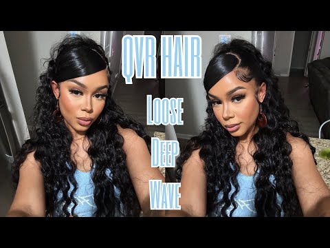 Styling My Loose Deep Wave Wig | Swoop Half Up Half Down Ft QVR HAIR