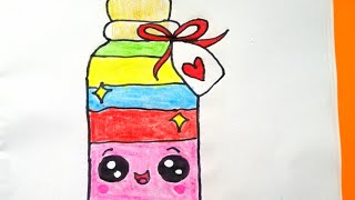 How to draw cute bottle as like draw so cute. Cute kawaii colourful bottles. Drawing cute things.