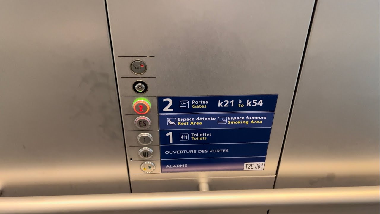 2nd ThyssenKrupp Traction Glass Elevator at Paris Charles de Gaulle Airport Hall K in Paris, France.