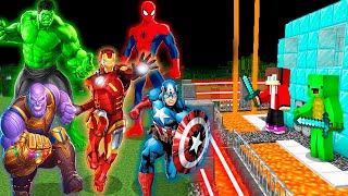 Scary SUPERHERO SPIDERMAN IRON MAN HULK vs Security House in Minecraft Challenge Maizen JJ and Mikey