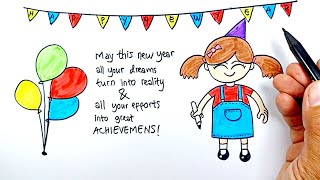 how to draw a girl writing happy new year 2022 for images wishes for love friends and family