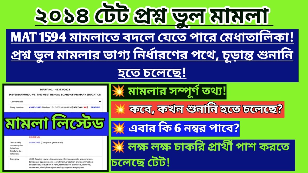 2014 টেট প্রশ্ন ভুল মামলা লিস্টেড সুপ্রীমকোর্টে😲|MAT 1594 Case Update|Tet wrong question case|