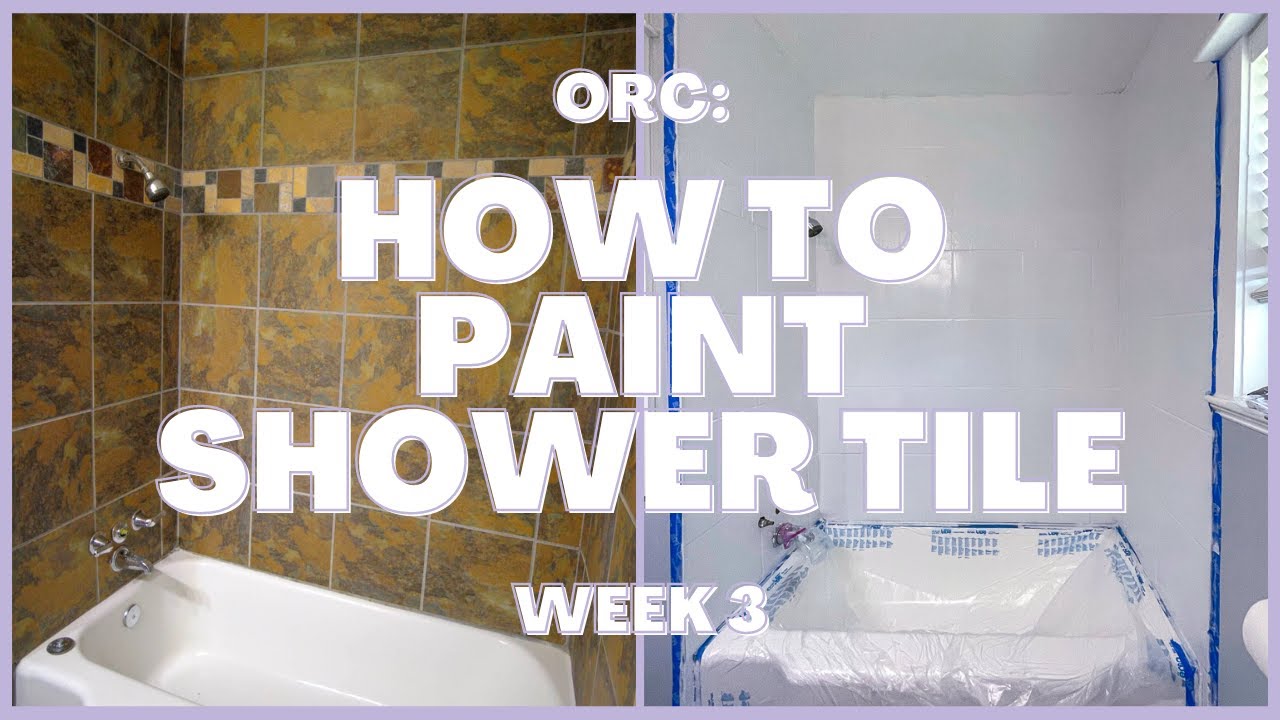 One Room Challenge: How To Paint Shower Tile - Updated your UGLY/DATED Shower for $50!
