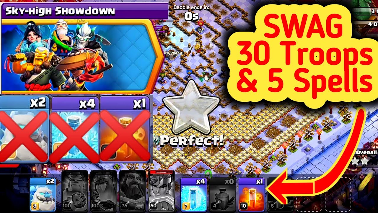 Sky High Showdown coc Challenge - Easily 3 stars with  SWAG 30 Troops & 5 Spells - Clash of Clans