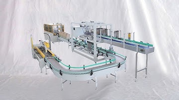 fully automatic milk boxes arranging film shrinking carton loading sealing palletizer packaging line