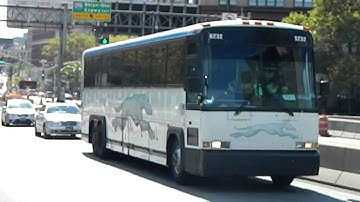 Greyhound Lines Inc. 1999 Motor Coach Industries (MCI) 102DL3 #6232 on the Manhattan Bridge
