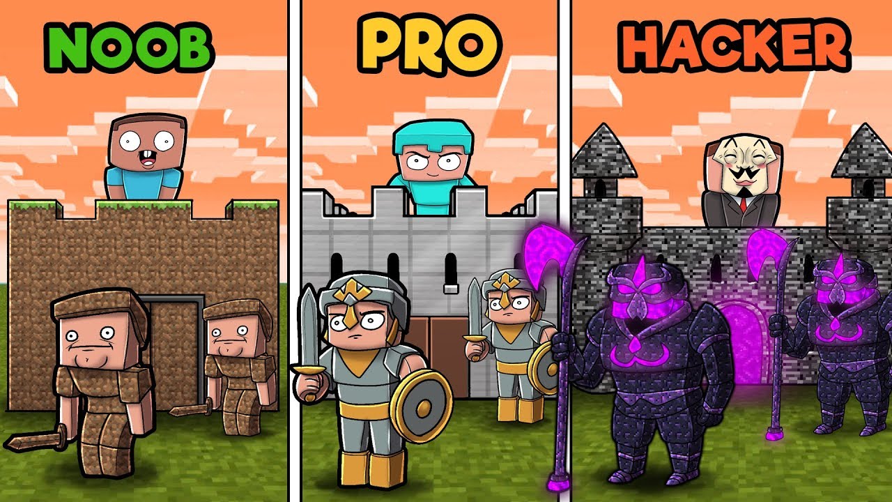 Minecraft Noob Vs Pro Vs Hacker Castle Wars In Minecraft Youtube - fort wars roblox hack