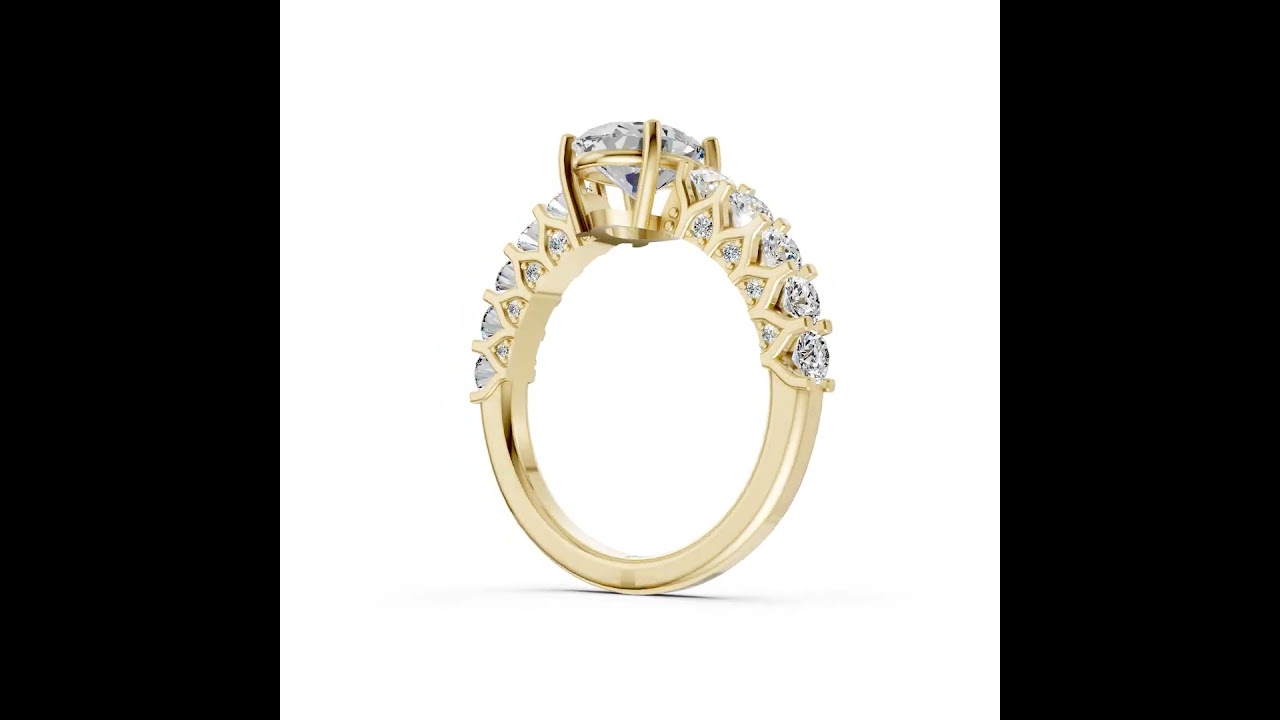 Oval Cut Diamond With Scalloped Graduated Shank Ring