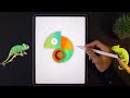 Colorful chameleon  digital drawing process