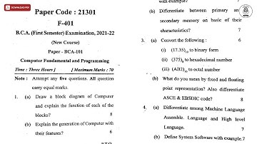 BCA 1ST SEM COMPUTER FUNDAMENTAL AND PROGRAMMING 2022 | MJPRU