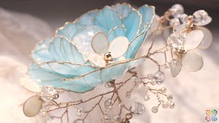 水花簪をレジンで作りました✨DIY.Beautiful blue flower hair item wire resin art project @shikisou mono