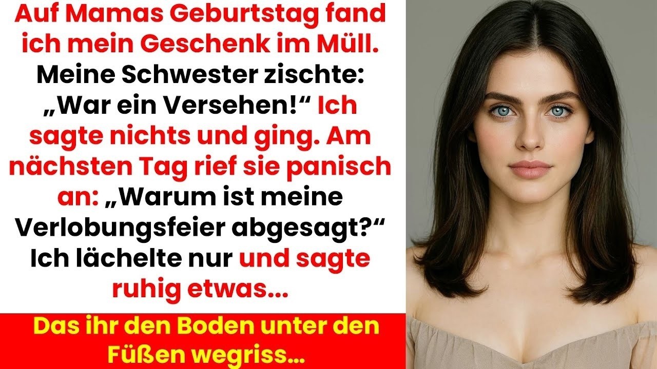 Der Knall kam aus dem Flur, mitten in Mamas Geburtstagsfeier. Ich fand mein Geschenk im Mülleimer: sechs Monate Arbeit, ein handgemaltes Porträt, zerbrochen in zwei Hälften. Meine Schwester...
