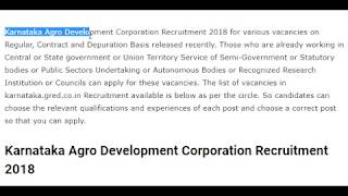 Karnataka Agro Development Corporation Recruitment 2018 | Notification | Syllabus