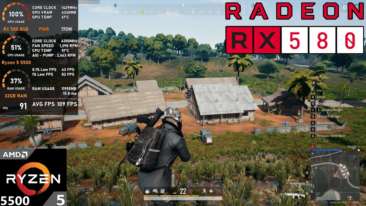 RX 580 8GB + Ryzen 5 5500 : PUBG (Tested in 2024) - YouTube