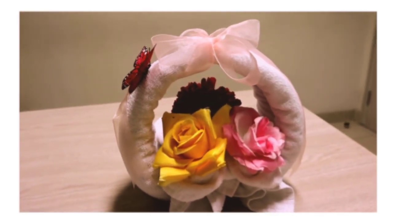 Towel art flower basket YouTube