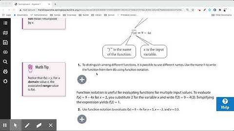 Springboard Algebra 1 Lesson 5-3 Function Notation