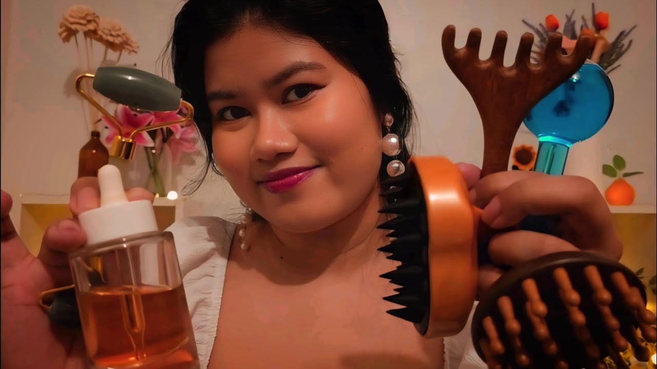 ASMR For Headache Relief💆‍♀️ (Layered Sounds, Scalp Massage, Jade Roller, Water Globes & Tapping)